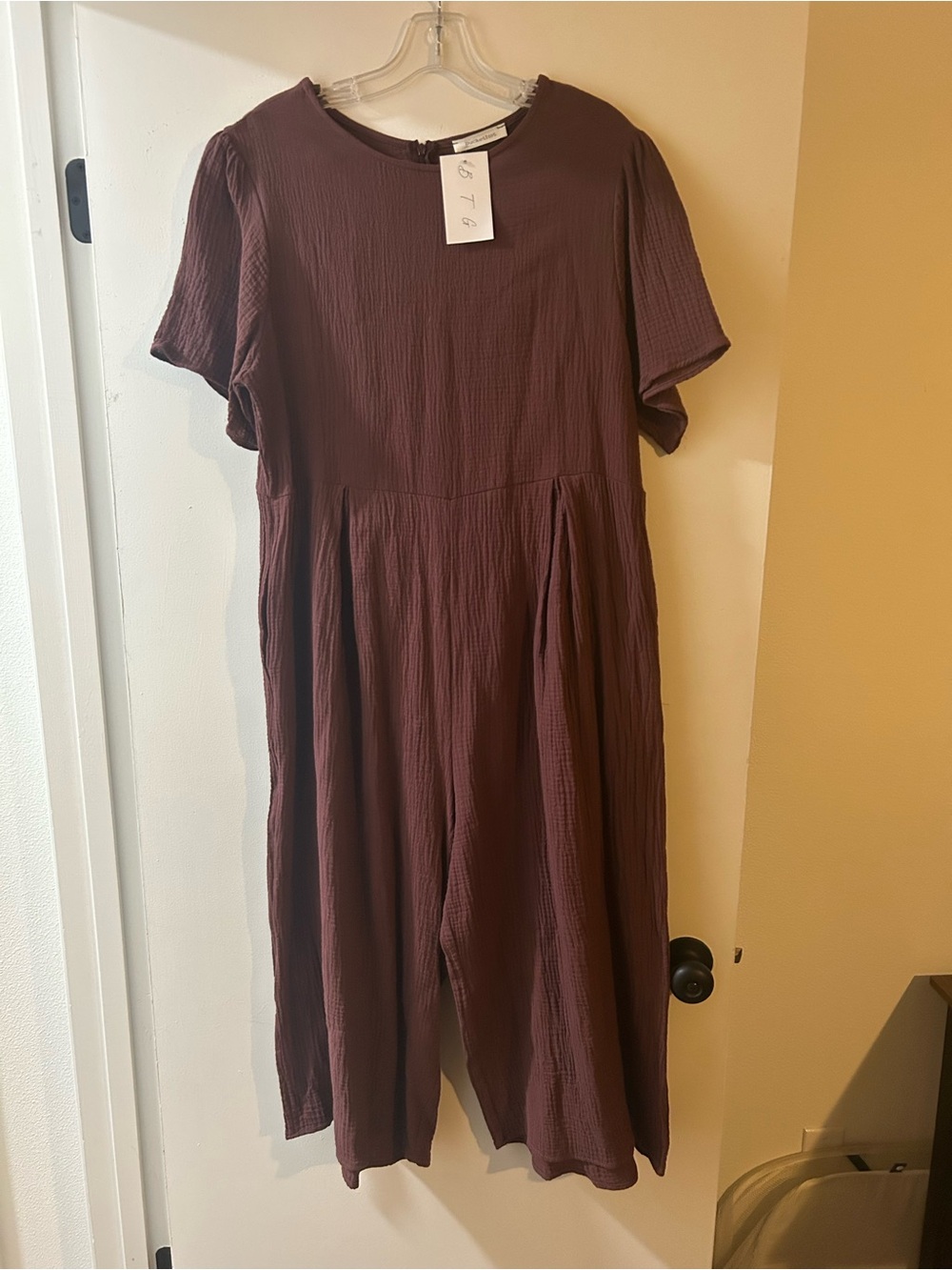 BUCKETLIST Short-Sleeve Wide-Leg Jumpsuit in Plum